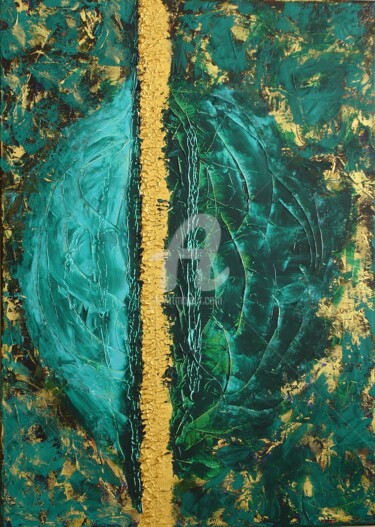 Painting titled "Ligne d'or" by Keanu Dahinden, Original Artwork, Acrylic