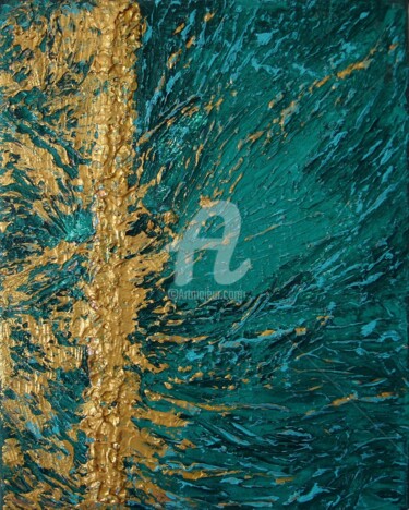 Painting titled "Ligne d'or II" by Keanu Dahinden, Original Artwork, Acrylic