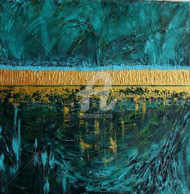 Malerei mit dem Titel "Ligne d'or IV" von Keanu Dahinden, Original-Kunstwerk, Acryl