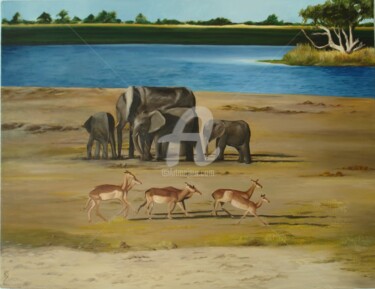 Malerei mit dem Titel "Am Chobe Fluss" von Keanu Dahinden, Original-Kunstwerk, Öl