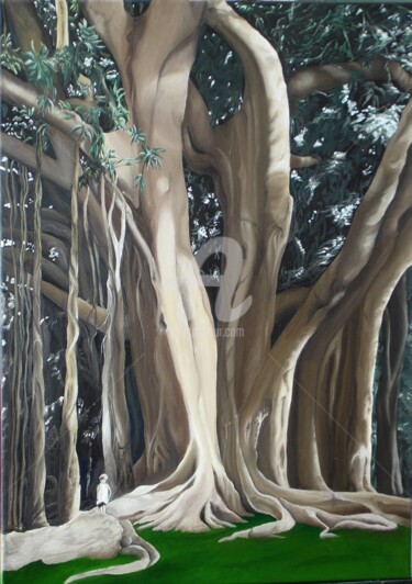 Malerei mit dem Titel "Dschungelbäume" von Keanu Dahinden, Original-Kunstwerk, Öl