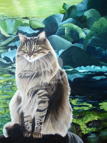 Schilderij getiteld "Kater Jeremy" door Keanu Dahinden, Origineel Kunstwerk, Olie