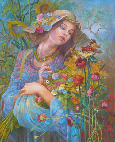 Painting titled "In the garden" by Aleksandr Vutianov, Original Artwork, Oil