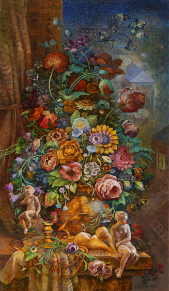 Malerei mit dem Titel "Bedtime Stories" von Aleksandr Vutianov, Original-Kunstwerk, Öl