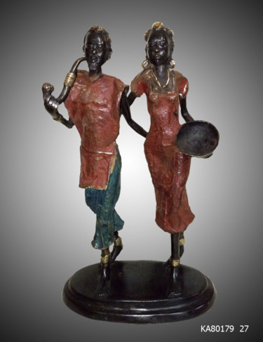 Sculpture titled "Couple Statuette en…" by Kebe, Original Artwork, Metals