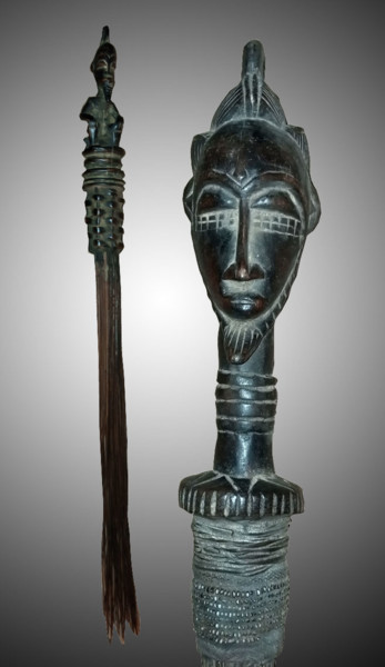 Skulptur mit dem Titel "Chasse Mousse Baoul…" von Kebe, Original-Kunstwerk, Holz