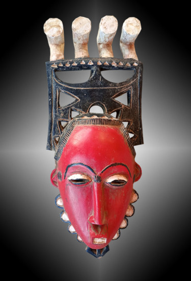 Sculptuur getiteld "Masque Gouro art tr…" door Kebe, Origineel Kunstwerk, Hout