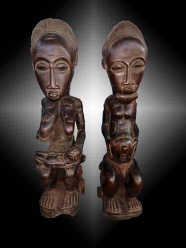 Sculpture titled "Couple Statuette  B…" by Kebe, Original Artwork, Wood