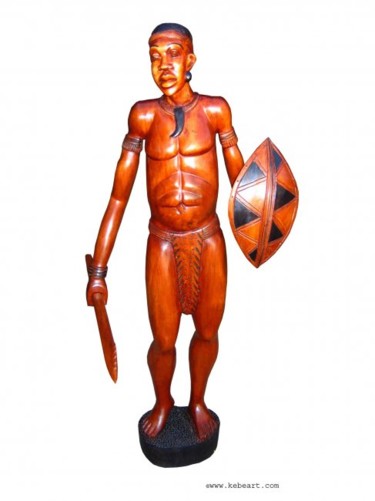 Sculpture intitulée "statue guerrier" par Kebe, Œuvre d'art originale, Bois