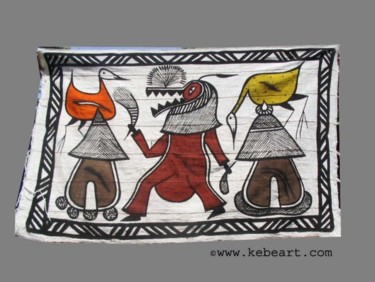 Textile Art titled "Toile de Korhogo" by Kebe, Original Artwork