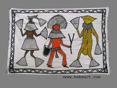 Textile Art titled "Toile de Korhogo" by Kebe, Original Artwork