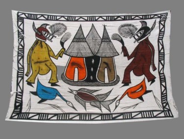 Textilkunst mit dem Titel "Toile de Korhogo" von Kebe, Original-Kunstwerk