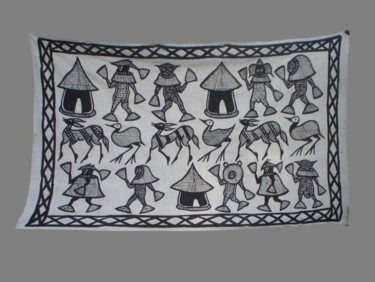 Textile Art titled "Toile de Korhogo" by Kebe, Original Artwork