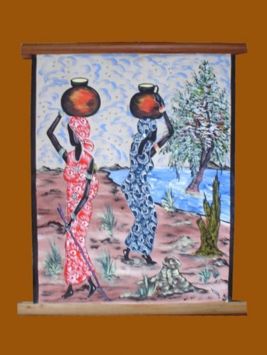 Textile Art titled "une belle Toile Naïf" by Kebe, Original Artwork