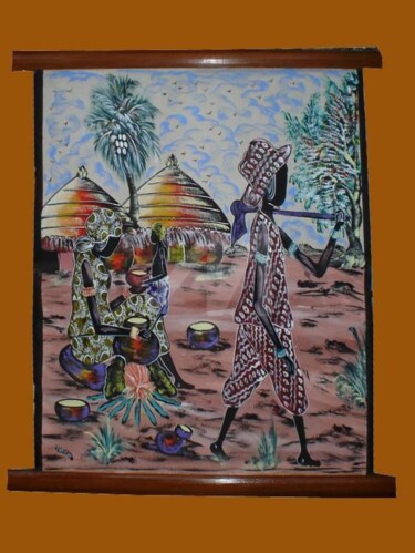 une belle Toile Naïf Art textile intitulée "une belle Toile Naïf" par Kebe, Œuvre d'art originale,