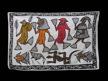 Textile Art titled "TOILE DE KORHOGO AR…" by Kebe, Original Artwork