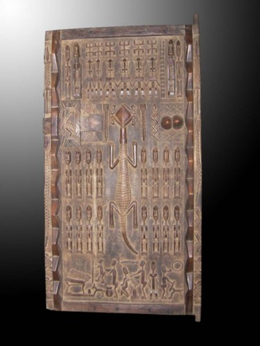 Skulptur mit dem Titel "DOOR DOGON PRIMITIV…" von Kebe, Original-Kunstwerk, Holz