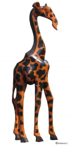 Sculpture titled "Girafe en teck" by Kebe, Original Artwork, Wood