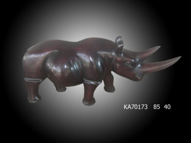 Escultura intitulada "Un beau Rhino en bo…" por Kebe, Obras de arte originais, Madeira