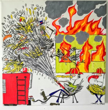 Peinture intitulée "firebirds in action…" par Gustavo Goldfarb, Œuvre d'art originale, Acrylique Monté sur Châssis en bois