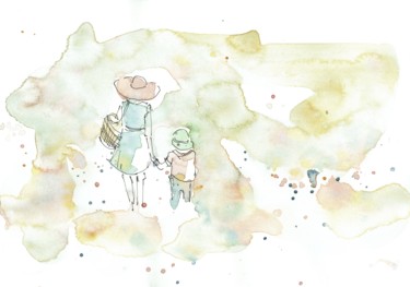 Painting titled "Mutter und Kind" by Annamaria Kedves, Original Artwork, Watercolor