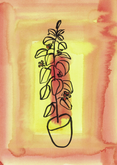 Malerei mit dem Titel "Jasmin auf Gelb" von Annamaria Kedves, Original-Kunstwerk, Aquarell