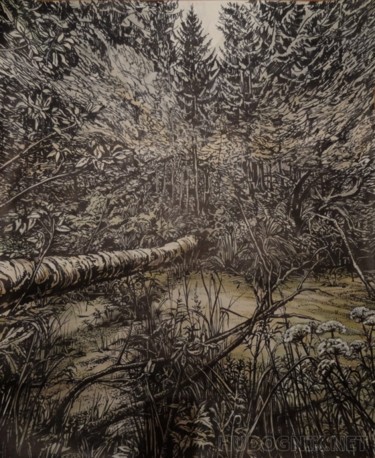 Dessin intitulée "Swamp life" par Olga Granova, Œuvre d'art originale, Marqueur