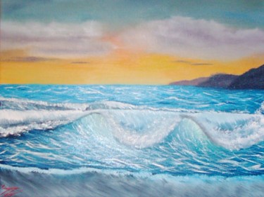 Schilderij getiteld "Meer mit Sonnenunte…" door Keep Magic, Origineel Kunstwerk, Olie