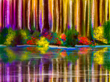 Digital Arts titled "Lake in the Forest" by Keep Magic, Original Artwork, Digital Painting