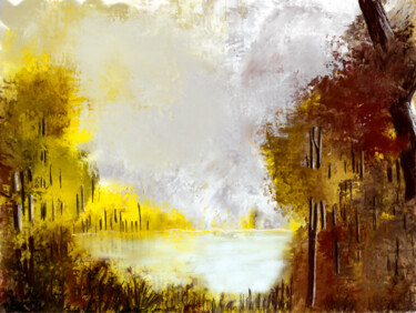 Arte digital titulada ""Mountain Lake in A…" por Keep Magic, Obra de arte original, Pintura Digital Montado en Bastidor de c…