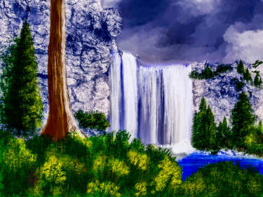Digital Arts titled "Waterfall in the Mo…" by Keep Magic, Original Artwork, Digital Painting