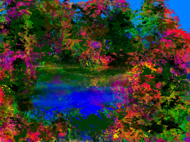 Digital Arts titled "Pond in the Woods" by Keep Magic, Original Artwork, Digital Painting