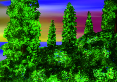 Digitale Kunst mit dem Titel "Trees on the Mounta…" von Keep Magic, Original-Kunstwerk, Digitale Malerei