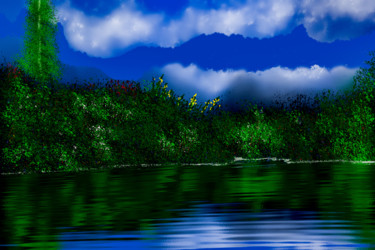 Digitale Kunst mit dem Titel "Lake in the Mountai…" von Keep Magic, Original-Kunstwerk, Digitale Malerei