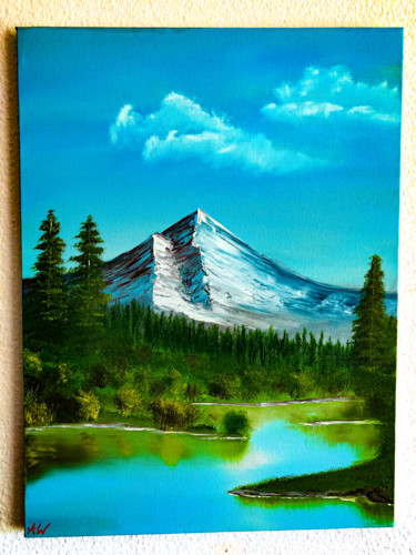 Painting titled "Berg am Fluss" by Keep Magic, Original Artwork, Oil