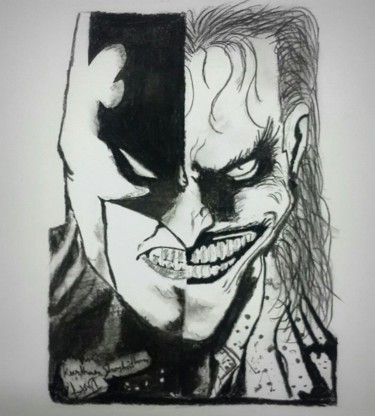 Drawing titled "Batman vs Joker" by K3, Original Artwork, Charcoal