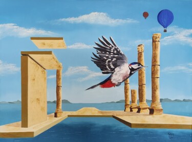 Painting titled "'Ancient Future 1'" by Kees Oosting, Original Artwork, Oil Mounted on Wood Stretcher frame