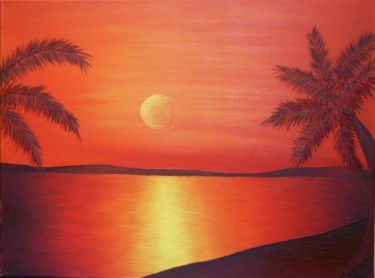 제목이 "At Sunset"인 미술작품 Kehinde Aderinto로, 원작, 기름