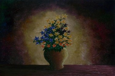 Malerei mit dem Titel "Flower Vase" von Kehinde Aderinto, Original-Kunstwerk, Öl