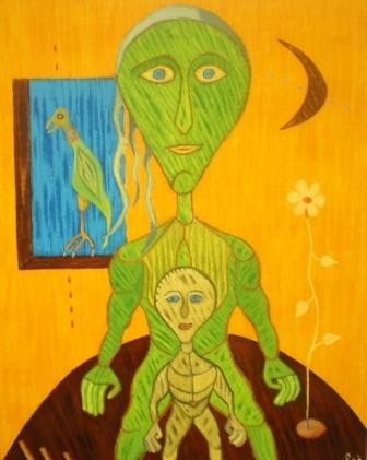 Peinture intitulée "la femme et l'enfan…" par Kej, Œuvre d'art originale