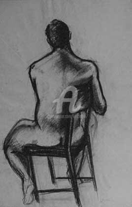 Drawing titled "Seated Male Figure" by Kel Clarke, Original Artwork, Charcoal