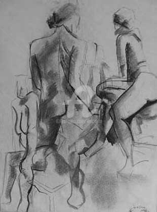 Drawing titled "Female nudes" by Kel Clarke, Original Artwork, Charcoal