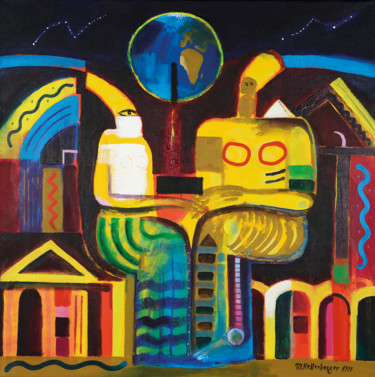 Schilderij getiteld "Black box of Africa" door Martin Kellenberger, Origineel Kunstwerk, Acryl