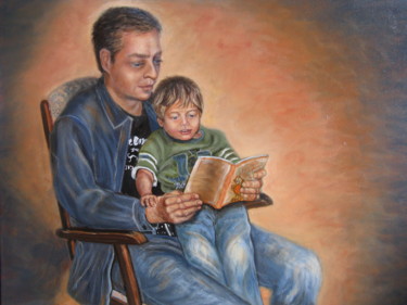 Schilderij getiteld "Histoire à mon fils" door Kellerstein, Origineel Kunstwerk, Olie