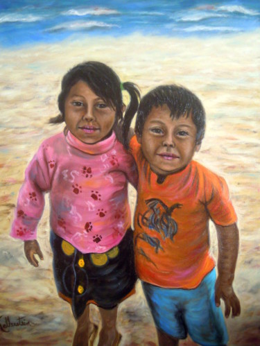 Peinture intitulée "Enfants mexicain à…" par Kellerstein, Œuvre d'art originale, Huile