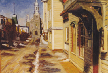 Peinture intitulée "La rue de l' église" par Kellerstein, Œuvre d'art originale