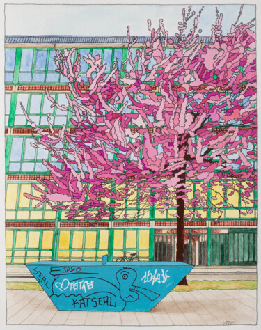 Painting titled "A Cherry Tree In Co…" by Kelley Hudson, Original Artwork, Gouache