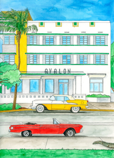 Картина под названием "Sandra's Miami" - Kelley Hudson, Подлинное произведение искусства, Акварель