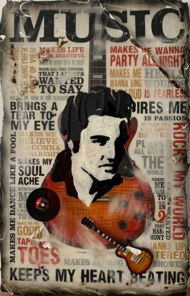 Collages intitulée "Elvis Presley Music…" par Kellnington, Œuvre d'art originale, Acrylique