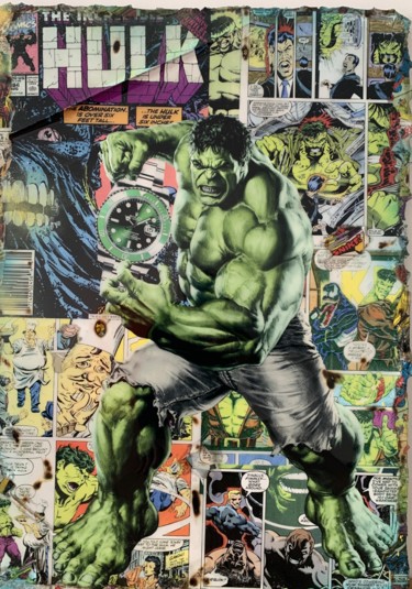 Collages intitulée "Hulk Rolex mixed Me…" par Kellnington, Œuvre d'art originale, Acrylique